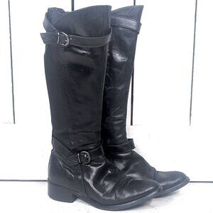 Black leather tall riding moto boots